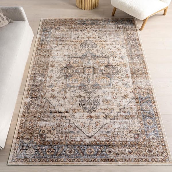 Azaria Medallion Spill Proof Washable Ivory 8 ft. x 10 ft. Indoor Area Rug