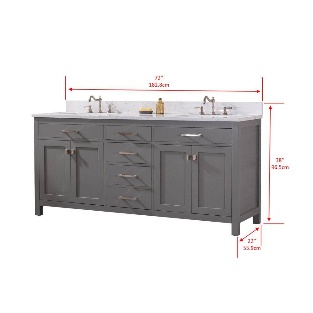 Jasper 72" Gray Double Bathroom Vanity with Carrara White Top