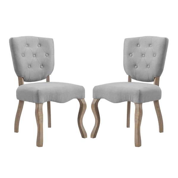 MODWAY Array French Vintage Tufted Upholstered Fabric Two Dining Chairs in Light Gray