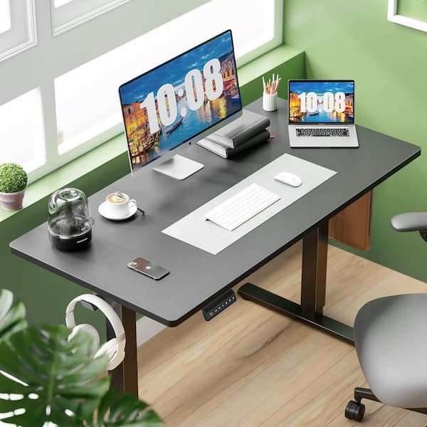 48 x 24 in. Electric Black Adjustable Height Rising Standing Desk with Splice Board, 2 Hook and Wire Hole