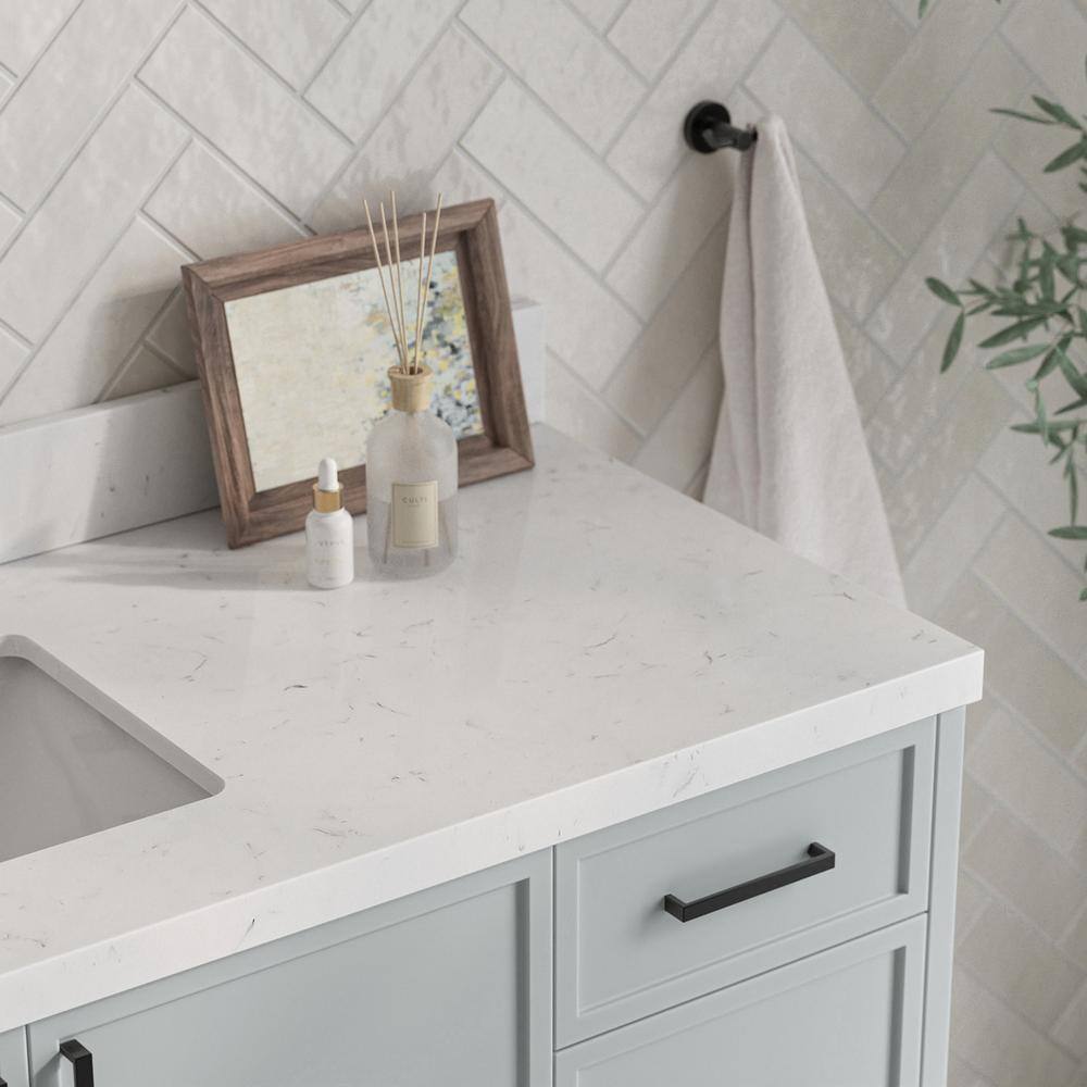 Gray Solid Wood Single Sink Bathroom Vanity with Carrara Quartz Top