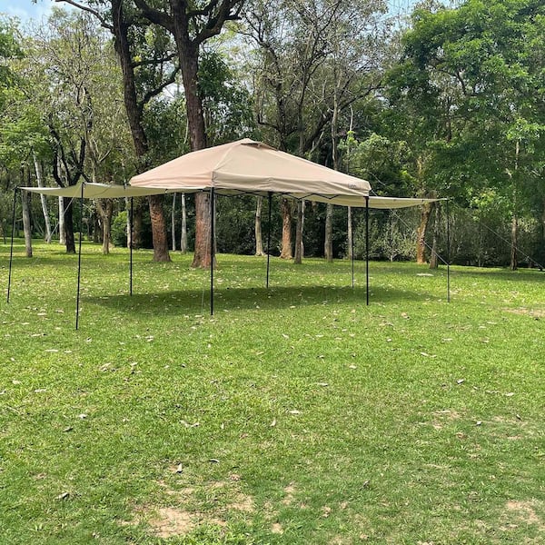 Zeus & Ruta 10 ft. x 10 ft. Khaki Outdoor Pop-Up Canopy Tent