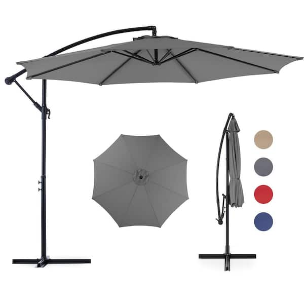 Unbranded 9.8 ft. Metal Cantilever Patio Umbrella with Easy Tilt Adjustment, 8 Ribs in Gray, for Backyard, Garden