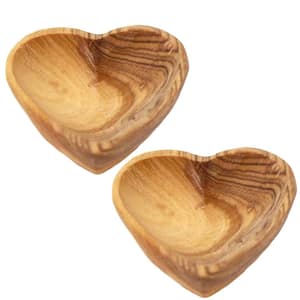 Petite Olive Wood Brown Heart Trinket Bowls - Set of 2