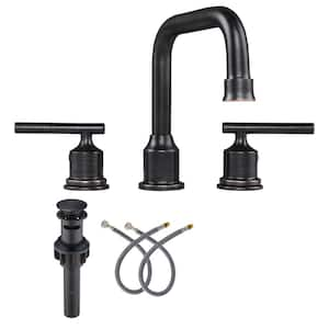 8 in. Widespread 3 Hole Lead-Free Double Handle Bathroom Faucet with Pop-up Drain and Supply Lines in Oil Rubbed Bronze