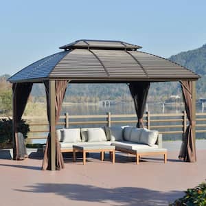 10 ft. x 12 ft. Hardtop Gazebo Canopy with Galvanized Steel Double Roof, Aluminum Frame with Netting and Curtains
