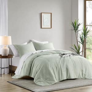 Camden 2-Piece Sage Green Twin/Twin XL Chambray Print Solid Comforter Set