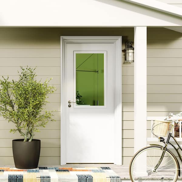 30 in. x 80 in. 1 Lite, Universal, Clear Glass, White Primed Wood Front Door Slab