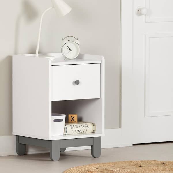 South Shore Bebble Nightstand Soft Gray and White