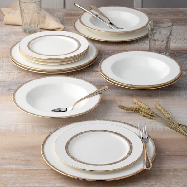 Noritake Haku 12-Piece (White) Bone China Dinnerware Set, Service