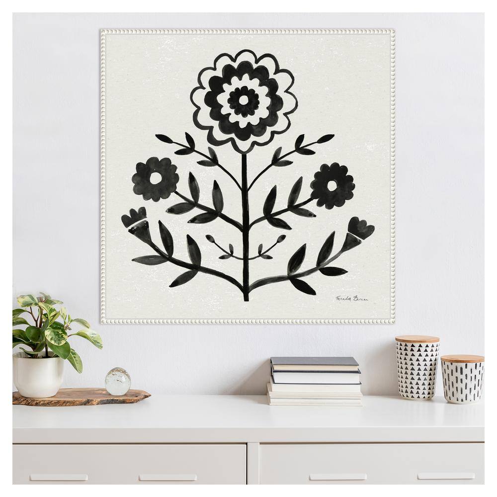 30"x30" Black and White Botanic-Inspired Framed Canvas Wall Art