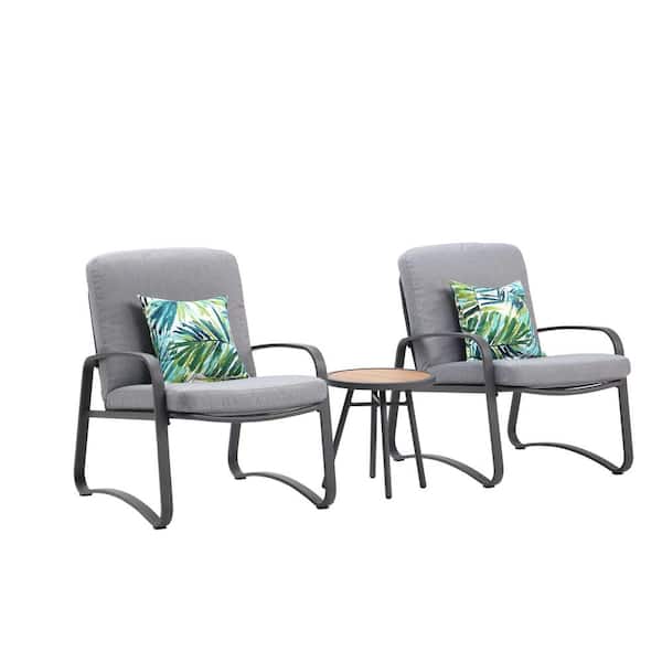 Cesicia Gray 3-Piece Metal Outdoor Bistro Set with Washed Gray Cushion