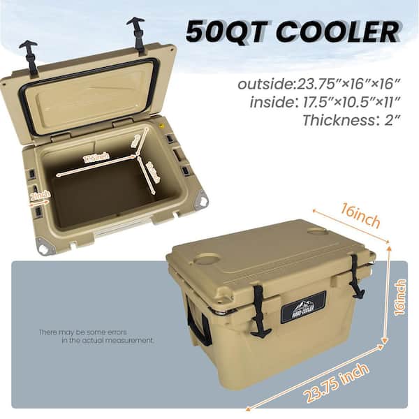 Sudzendf Khaki 50 qt. Portable Cooler, Ultra-Light Insulated Ice