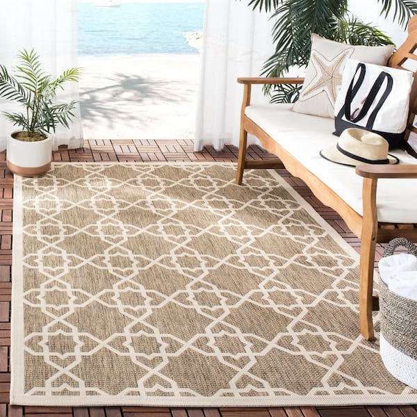 Courtyard Brown/Beige Doormat 3 ft. x 5 ft. Border Indoor/Outdoor Patio Area Rug