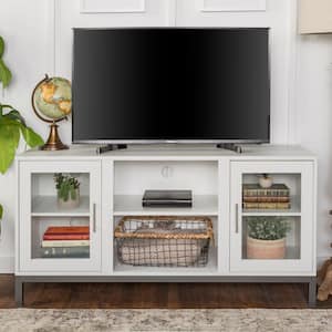 Avenue 52 in. White MDF TV Stand 55 in. with Glass Doors