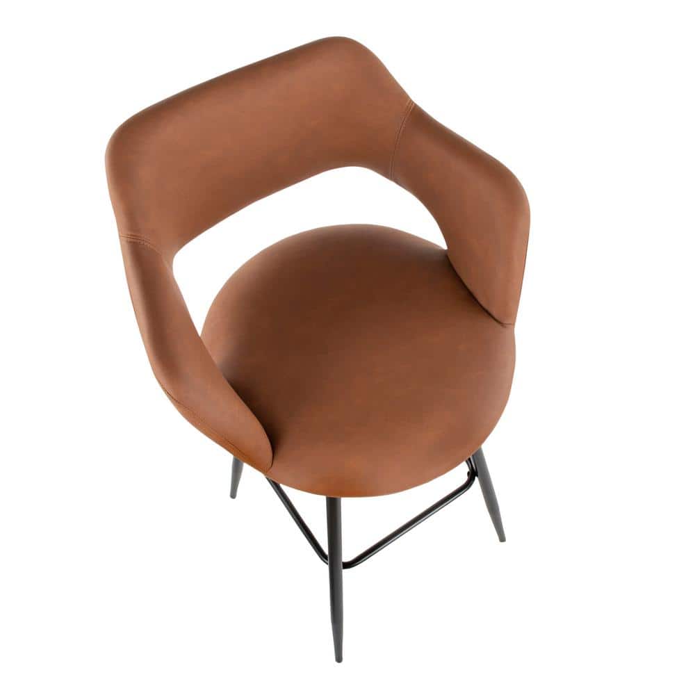 Contemporary Black Metal and Brown Faux Leather Bar Stools