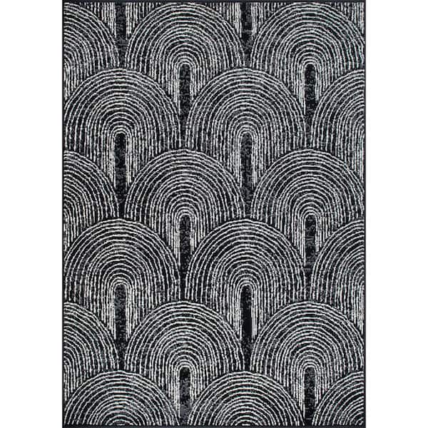 World Rug Gallery Milan Black 5 ft. x 7 ft. Contemporary Bohemian Arch Area Rug