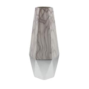 18 in. Gray Faux Marble Ceramic Decorative Vase with Silver Base