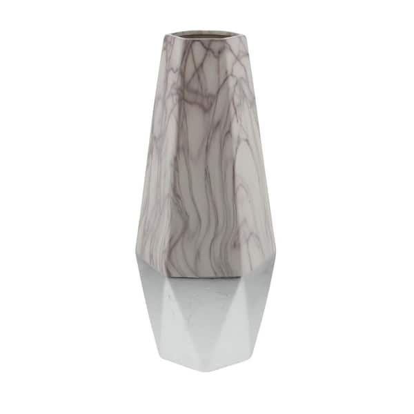 Litton Lane 18 in. Gray Faux Marble Ceramic Decorative Vase with Silver Base