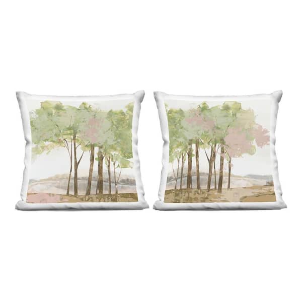 Idyllic Spring Awakening Green Print Zipper Polyester 18 in. x 18 in. Throw Pillow Set of 2