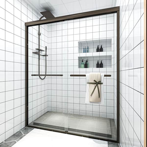 46 in. - 48 in. W x 72 in. H Sliding Framed Shower Door in Oil Rubbed Bronze with Clear Glass