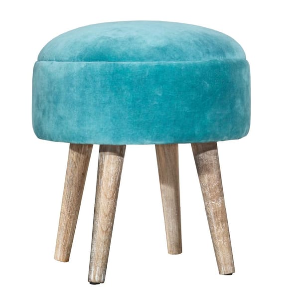 Hillsdale Furniture Mila Upholstered Teal Velvet and Distressed White Ottoman