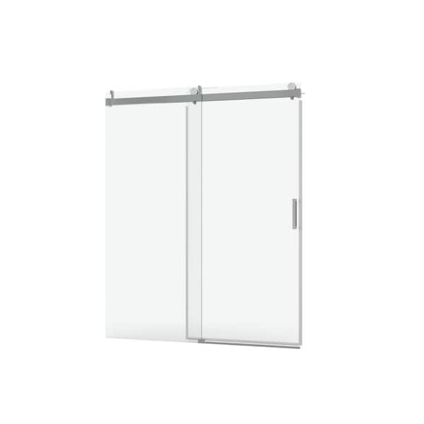 56-60 in. W x 76 in. H Single Sliding Frameless Shower Door in Chrome Finish with Explosion-Proof Coating Tempered Glass