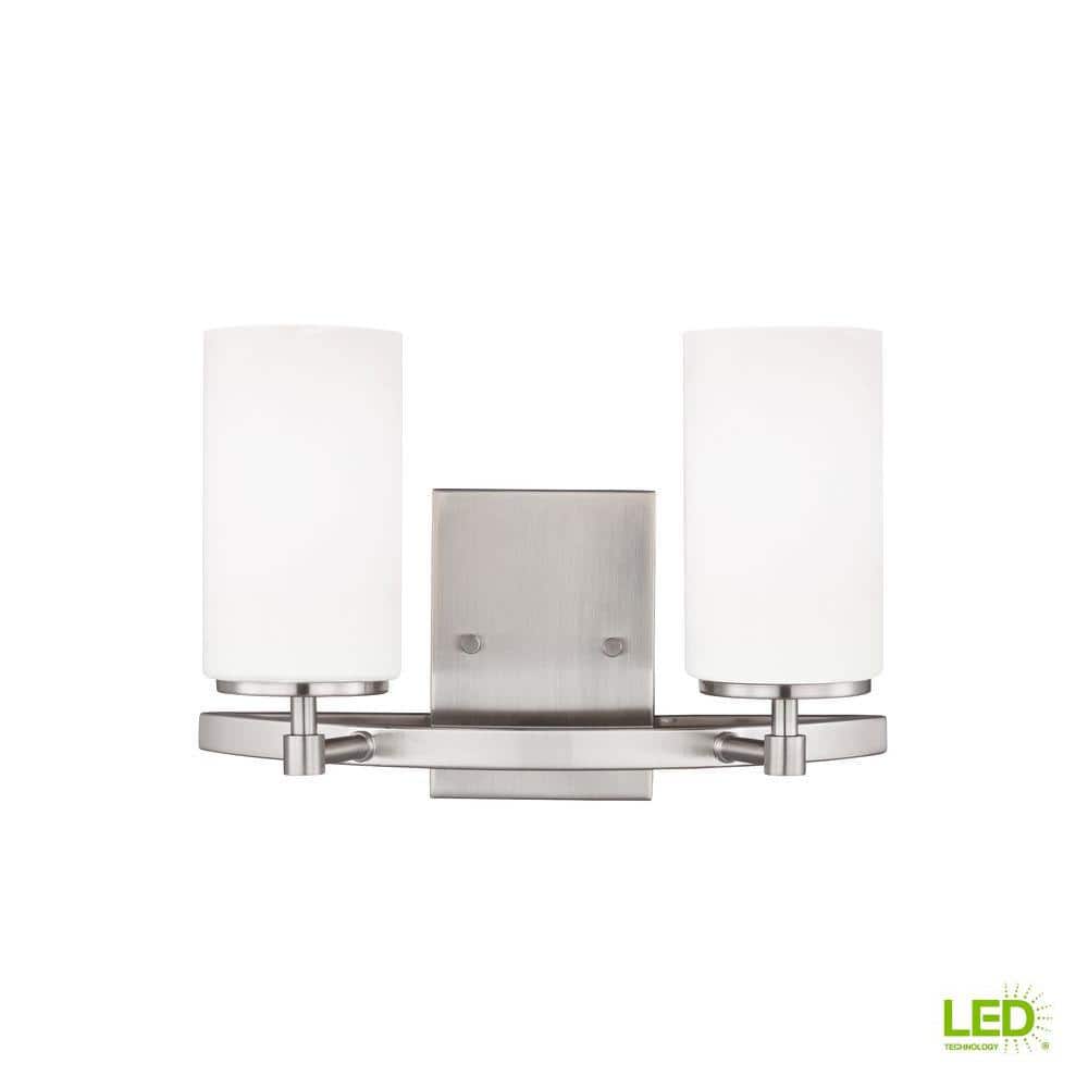 Alturas Brushed Nickel 2-Light LED Wall Bath Sconce with Etched Glass