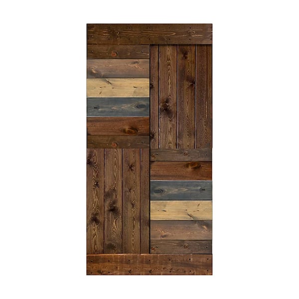 ISLIFE S Series 42 in. x 84 in. Mulitcolour Finished DIY Solid Wood Sliding Barn Door Slab - Hardware Kit Not Included