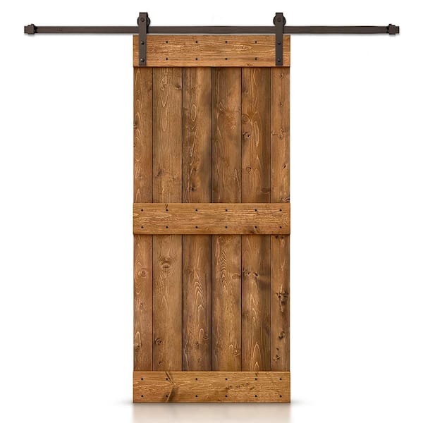 CALHOME 28 in. x 84 in. Distressed Mid-Bar Series Walnut Stained DIY Wood Interior Sliding Barn Door with Hardware Kit