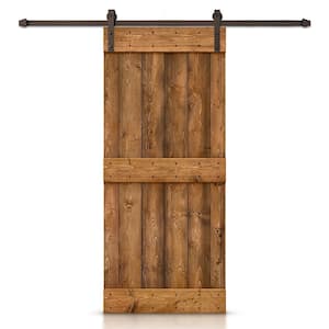 32 in. x 84 in. Distressed Mid-Bar Series Walnut Stained DIY Wood Interior Sliding Barn Door with Hardware Kit