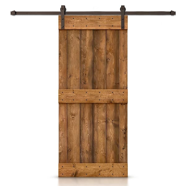 CALHOME Mid-bar Series 30 in. x 84 in. Pre-Assembled Walnut Stained Wood Interior Sliding Barn Door with Hardware Kit