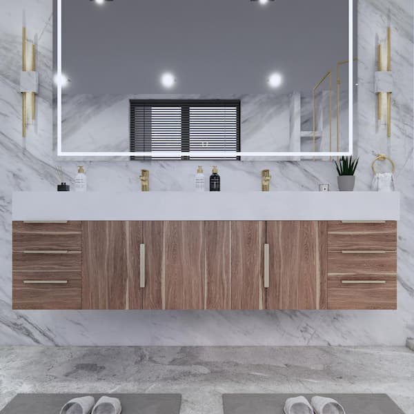 Bethany 71 in. W. x 20 in. D x 22 in. H Double Sink Floating Bath Double Vanity in White Oak with White Acrylic Top