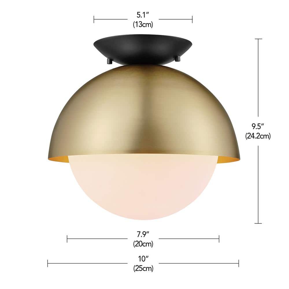 Oswald Matte Brass & Black 10" Globe Ceiling Light with Frosted Glass