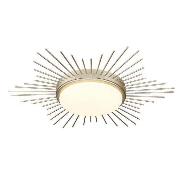 Golden Lighting Kieran 18.25 in. 1-Light White Gold LED Flush Mount with Opal Glass Shade