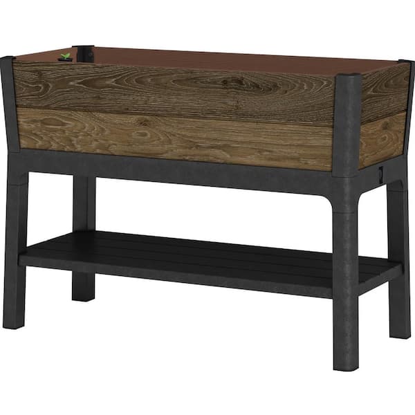 Keter Walnut 44.4 in. L x 18.7 in. W x 31.4 in. H Resin Raised Garden Bed with Self Watering System, Brown