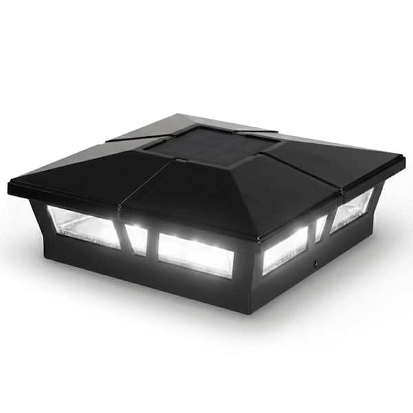Cambridge 6 in. x 6 in. Outdoor Black LED Solar Post Cap (2-Pack)