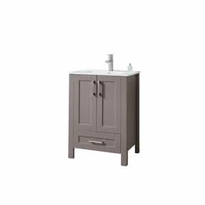 24 in. W x 18 in. D x 32in. H Free-standing Single Bathroom Vanity in Gray with White Ceramic Top with Single White Sink