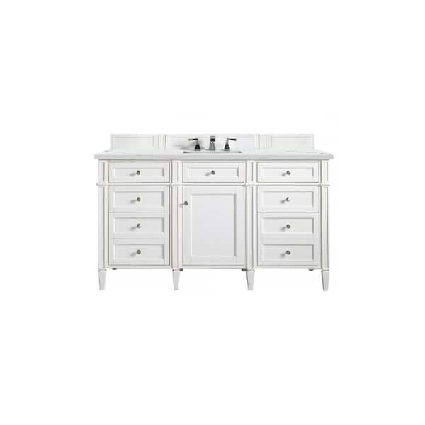 James Martin Vanities Brittany 60.0 in. W x 23.5 in. D x 34 in. H Single Bath Vanity in Bright White with Ethereal Noctis Quartz Top