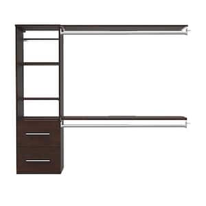 Style+ 46.97 in. W - 112.97 in. W Chocolate Hanging Wood Closet System with Top Shelves and Modern Drawers