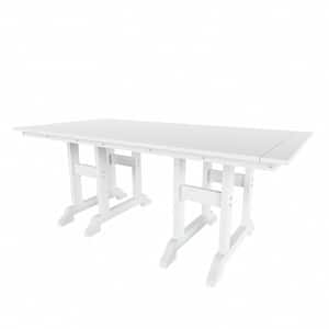 Hayes 71 in. All Weather HDPE Plastic Outdoor Dining Rectangle Trestle Table with Umbrella Hole in White