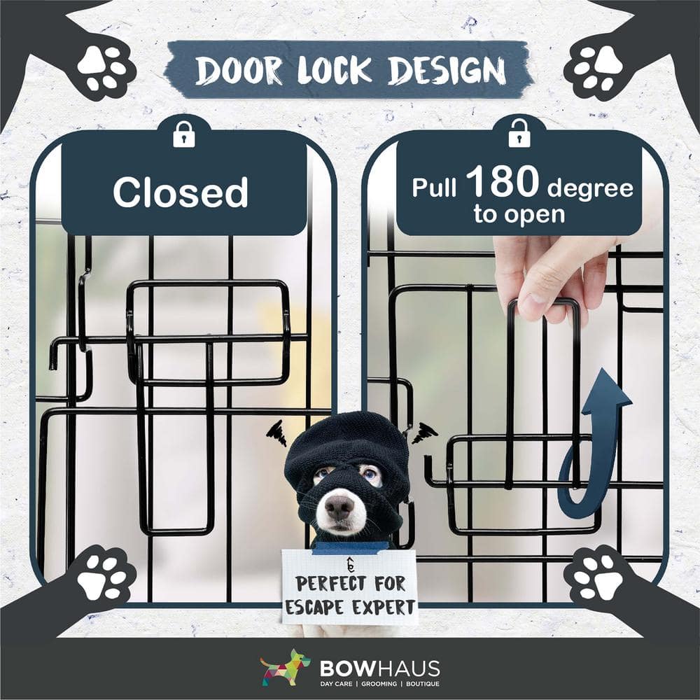 Black Foldable Metal Dog Crate with Double Doors, 42"