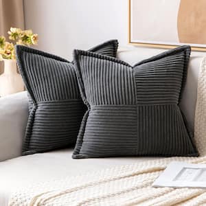 HWY 50 Cream White Corduroy Pillow Covers – 18x18 Inch Set Of 2, Soft Boho Striped Decor