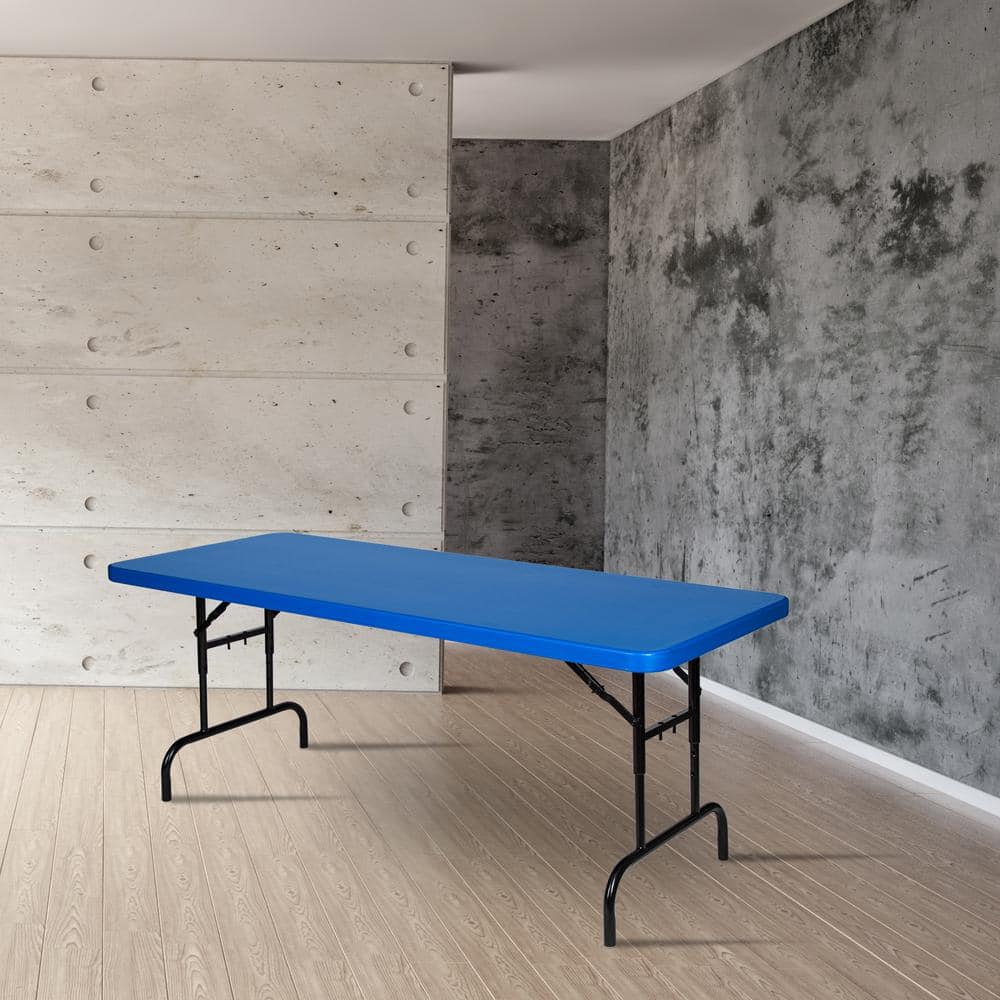 Baldwin Blue Adjustable Height Folding Table with Steel Frame