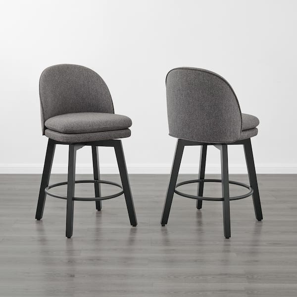Cyprian 26 in. Dark Grey Low Back Swivel Counter Height Bar Stool with Fabric Seat and Wood Frame (Set of 2)