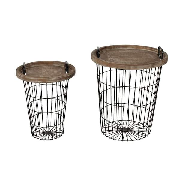 Kate and Laurel Tenby 16.00 in. Rustic Brown Round Metal End Table (Set of 2)