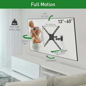 13 in. to 58 in. Full Motion - 4 Movement TV Wall Mount Black Continuous Tilt Cable Management