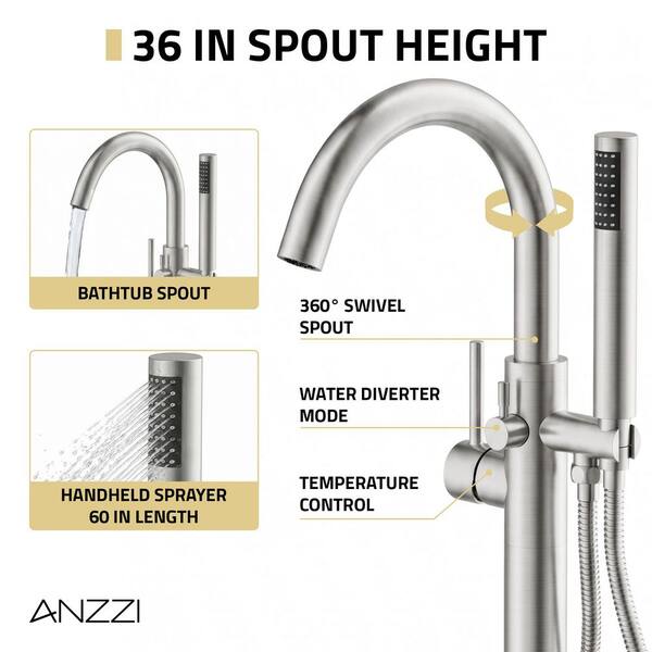 ANZZI Bailey 65 in. x 29 in. Flat Bottom Freestanding Soaking