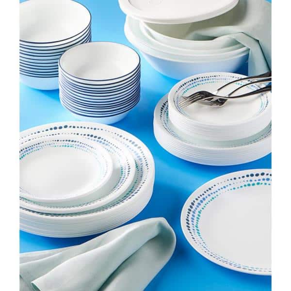 Corelle Vitrelle 18-Piece Service for 6 Dinnerware Set, Triple Layer Glass  and Chip Resistant, Lightweight Round Plates and Bowls Set, Ocean Blue