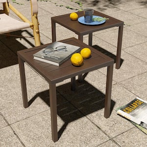 Square Aluminum Outdoor Side Table in Brown (Set of 2)